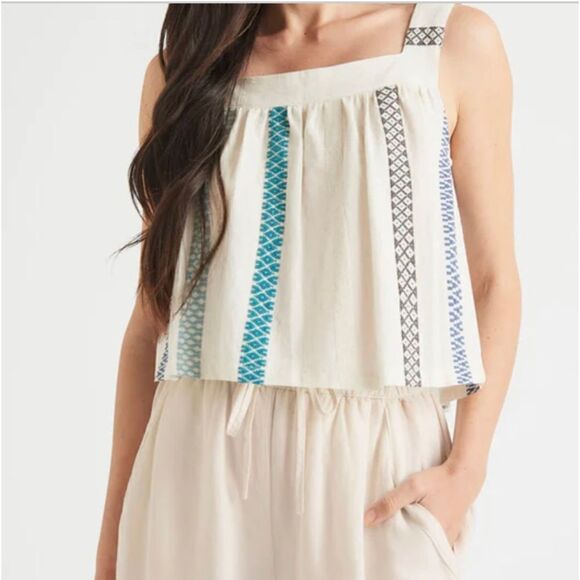 Splendid Elian Square Neck Tank Top size XL cream/teal - Picture 1 of 14